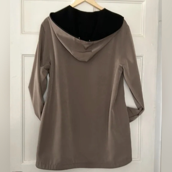 Reversible black/tan dbl pkt hooded long line quality made jacket coat 2way zip - Picture 5 of 14